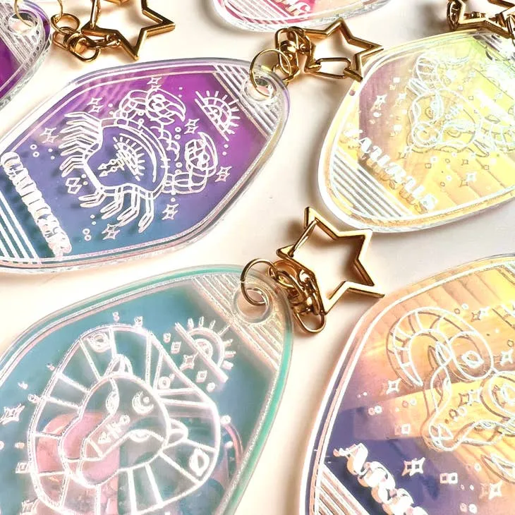 Iridescent Zodiac Keychains - Retro Motel Style - Astrology