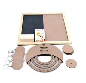 IVEI DIY MDF DIY Blackboard Pack with Rotational Calendar, 5 Round Magnets and 5 Round Keychains