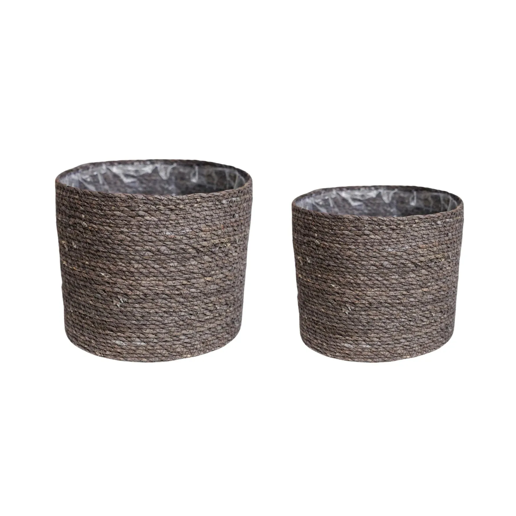 Ivyline 17cm Theo Grey Rim Woven Storage Basket Planters 100% Natural Split Seagrass