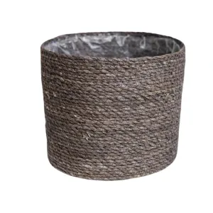Ivyline 17cm Theo Grey Rim Woven Storage Basket Planters 100% Natural Split Seagrass