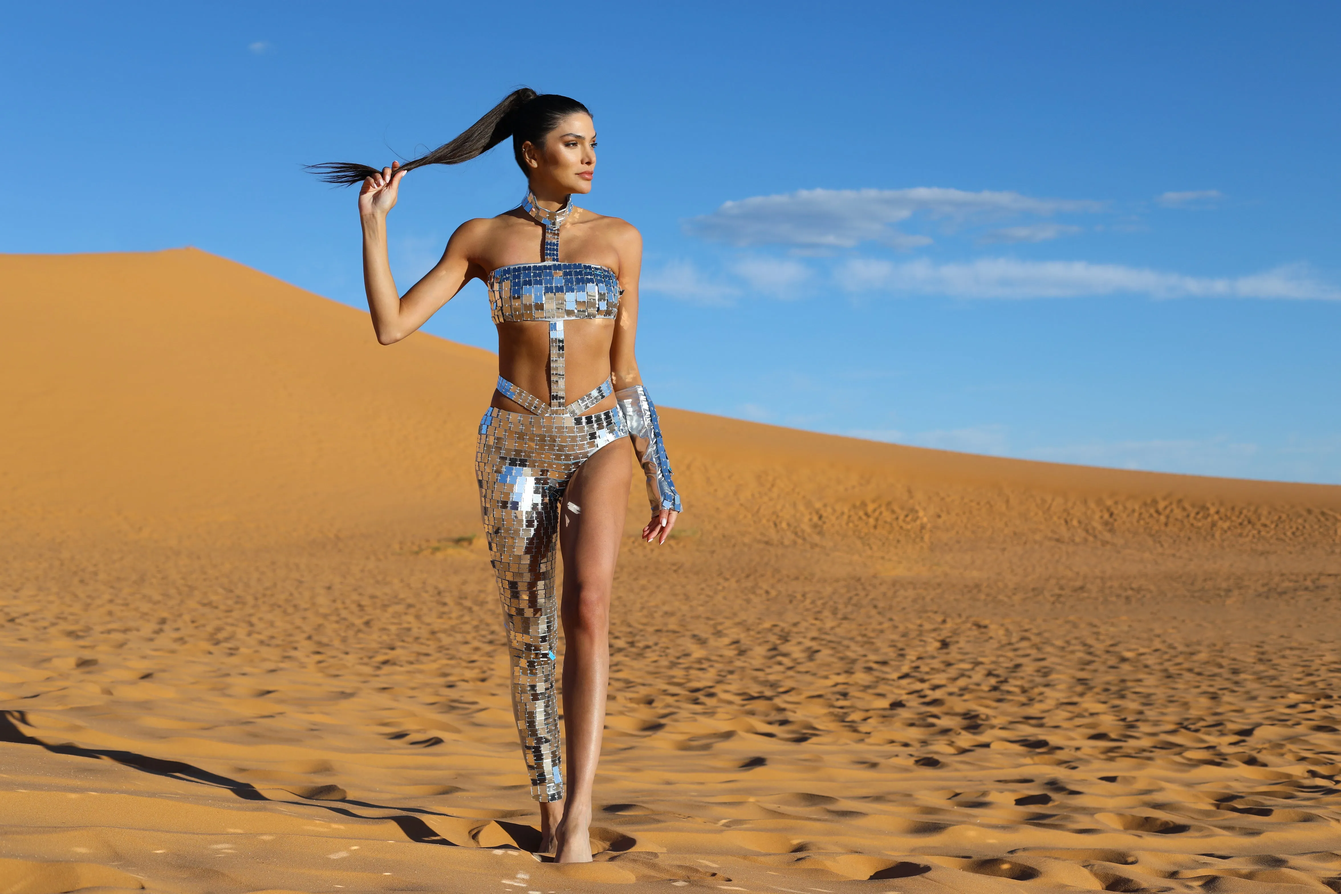 Kinesthetic Mirrored Silver Catsuit by Dani Watanabe