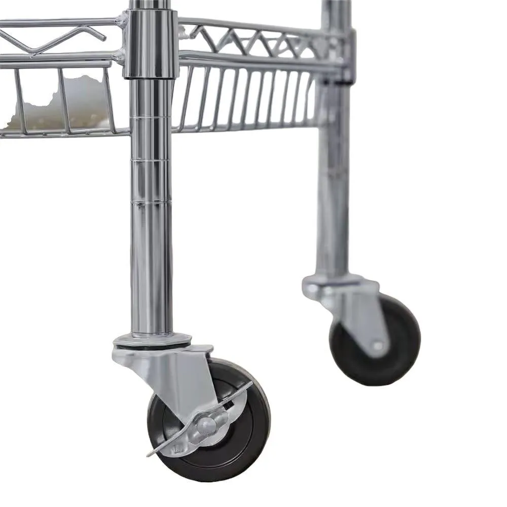 Kitchen Island Cart with Wood Top and 2 Bottom Storage Shelves on Wheels