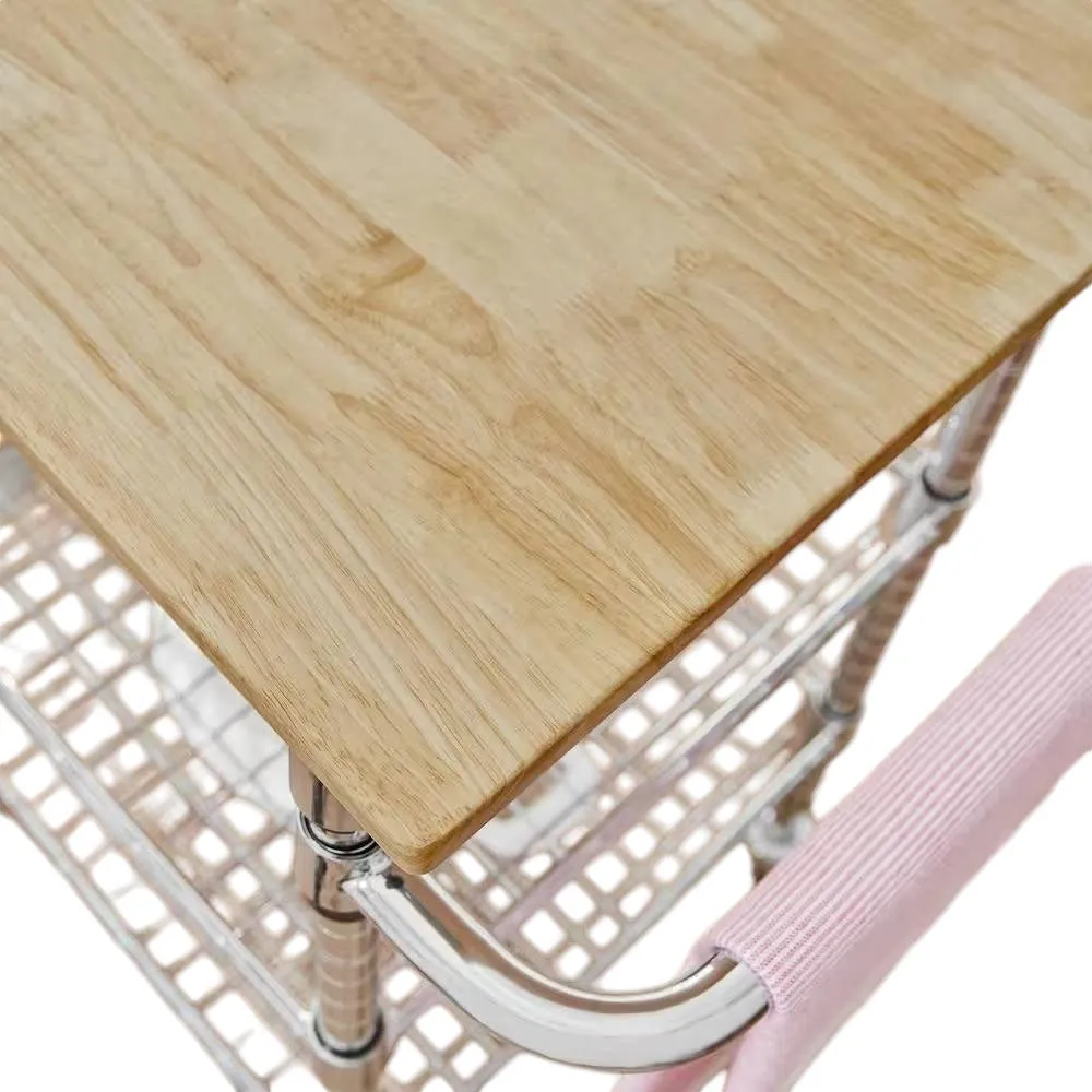 Kitchen Island Cart with Wood Top and 2 Bottom Storage Shelves on Wheels
