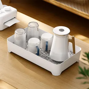 Kuber Industries Multipurpose Decorative Drain Tray Large | Makeup Perfume Organiser, Bathroom, Decorative Dresser, Kitchen Countertop Organiser Tray | Anti Slip | YM.6302G | Grey