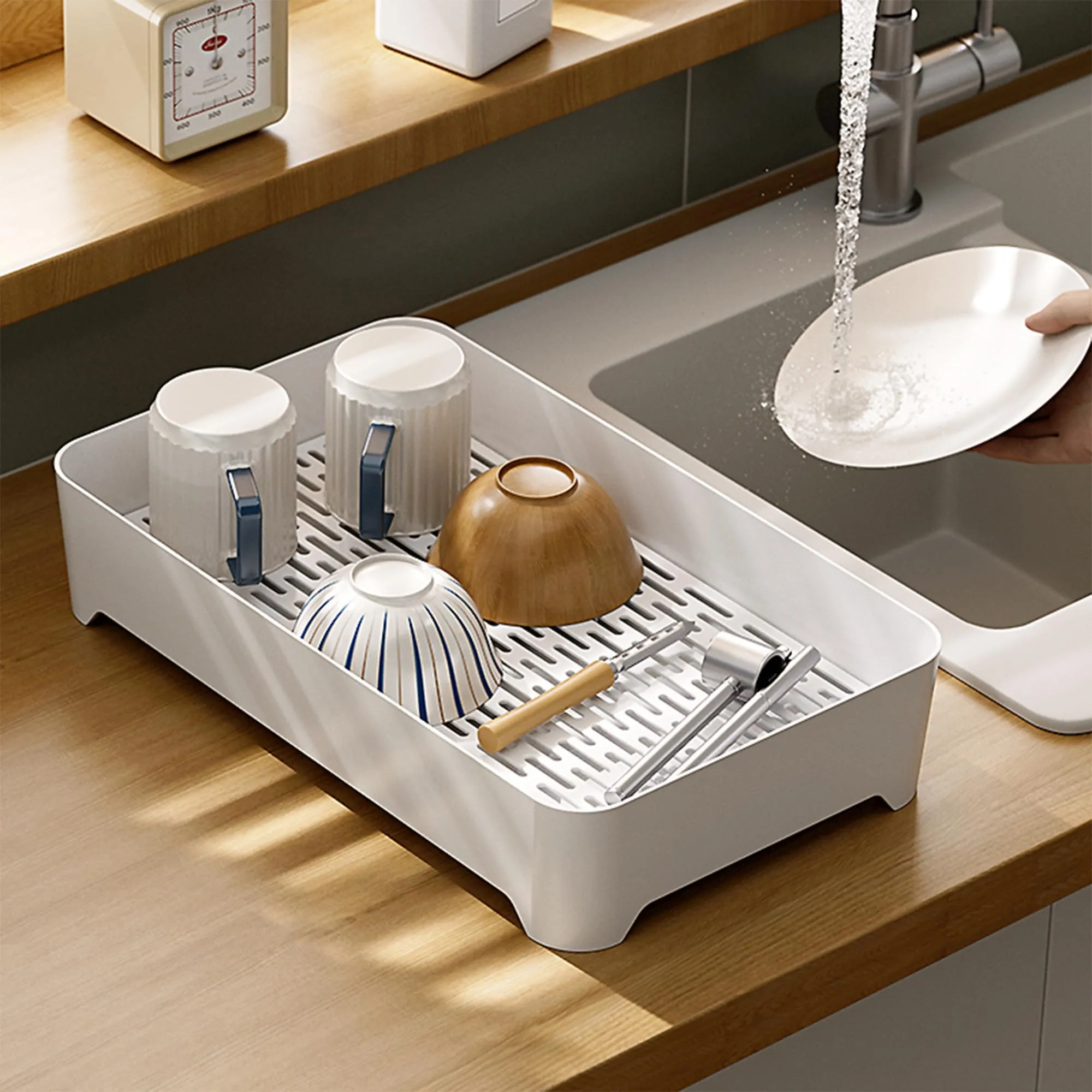 Kuber Industries Multipurpose Decorative Drain Tray Large | Makeup Perfume Organiser, Bathroom, Decorative Dresser, Kitchen Countertop Organiser Tray | Anti Slip | YM.6302G | Grey