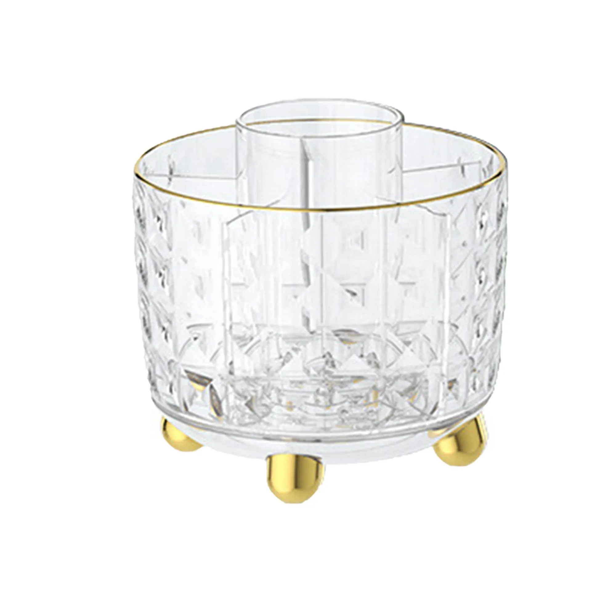 Kuber Industries Multipurpose Storage Holder | Decorative Crystal Finish Stylish Look | Makeup Brush Holder | Desk Storage Container | YM.6698T | Transparent Gold