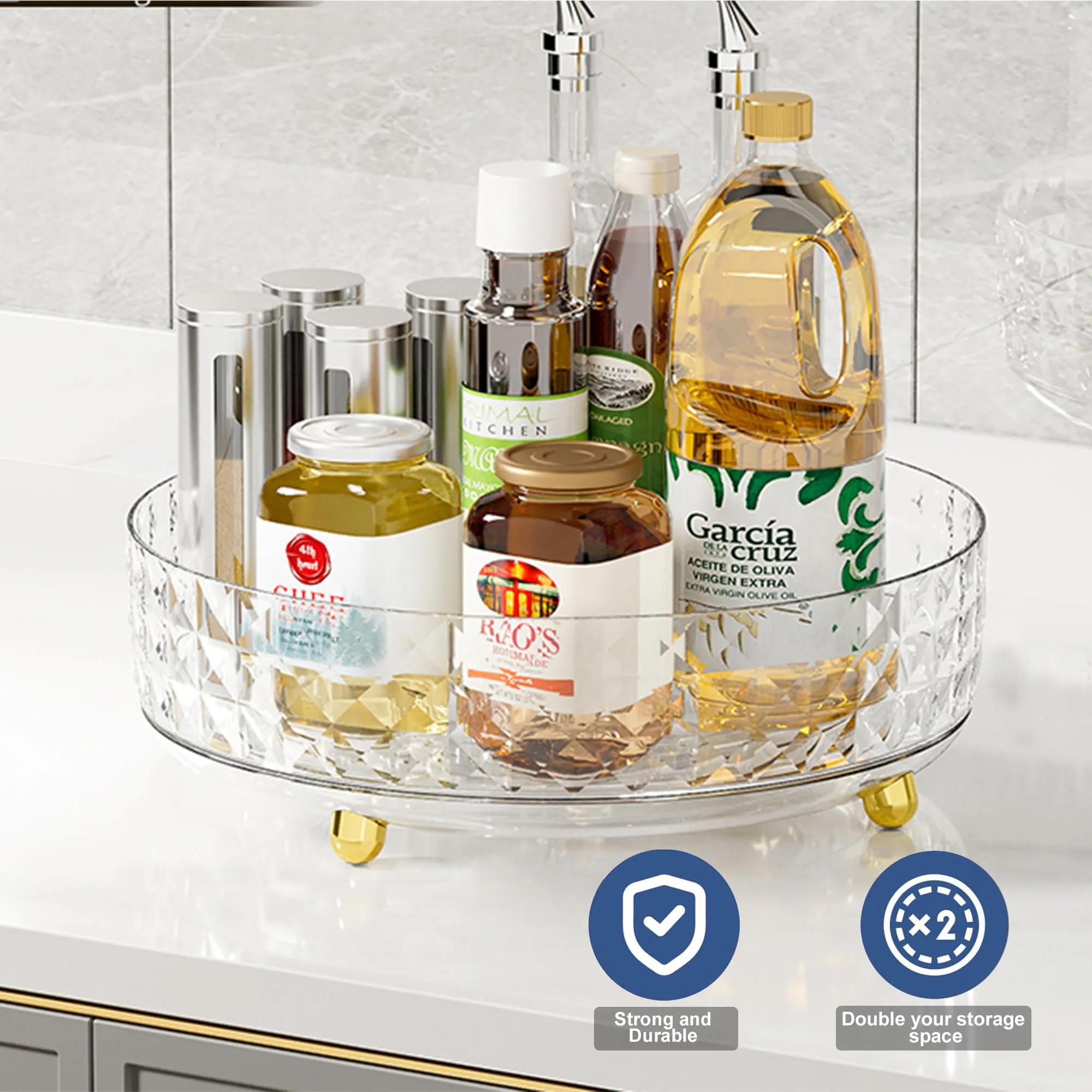 Kuber Industries Multipurpose Storage Organiser Tray Large | 360 Rotation | Decorative Rounded Corner | Easy Access Sturdy Base Kitchen | YM.6706T | Transparent