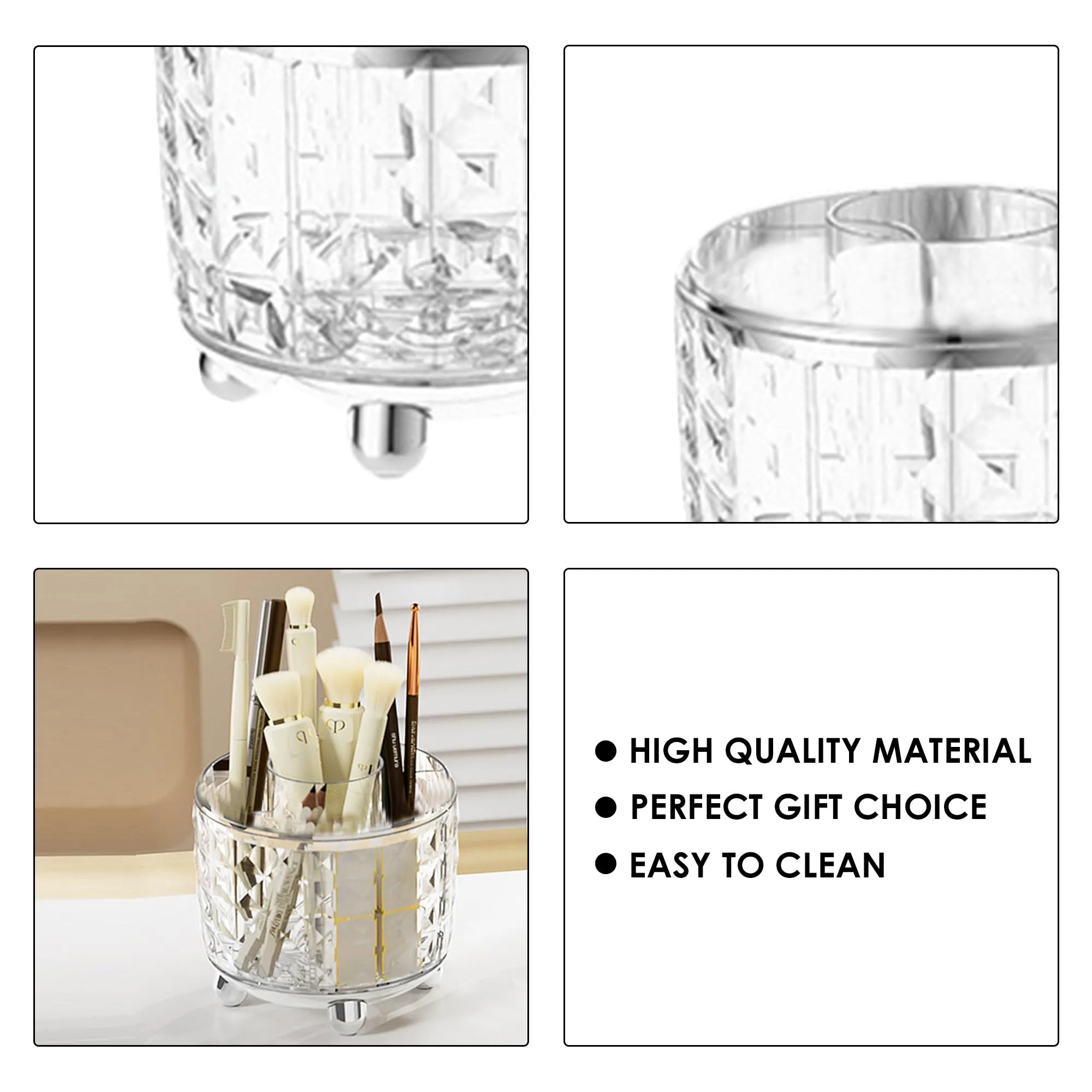 Kuber Industries Pack of 4 Multipurpose Storage Holder | Decorative Crystal Finish Stylish Look | Makeup Brush Holder | Desk Storage Container | YM.6698TS | Transparency Silver