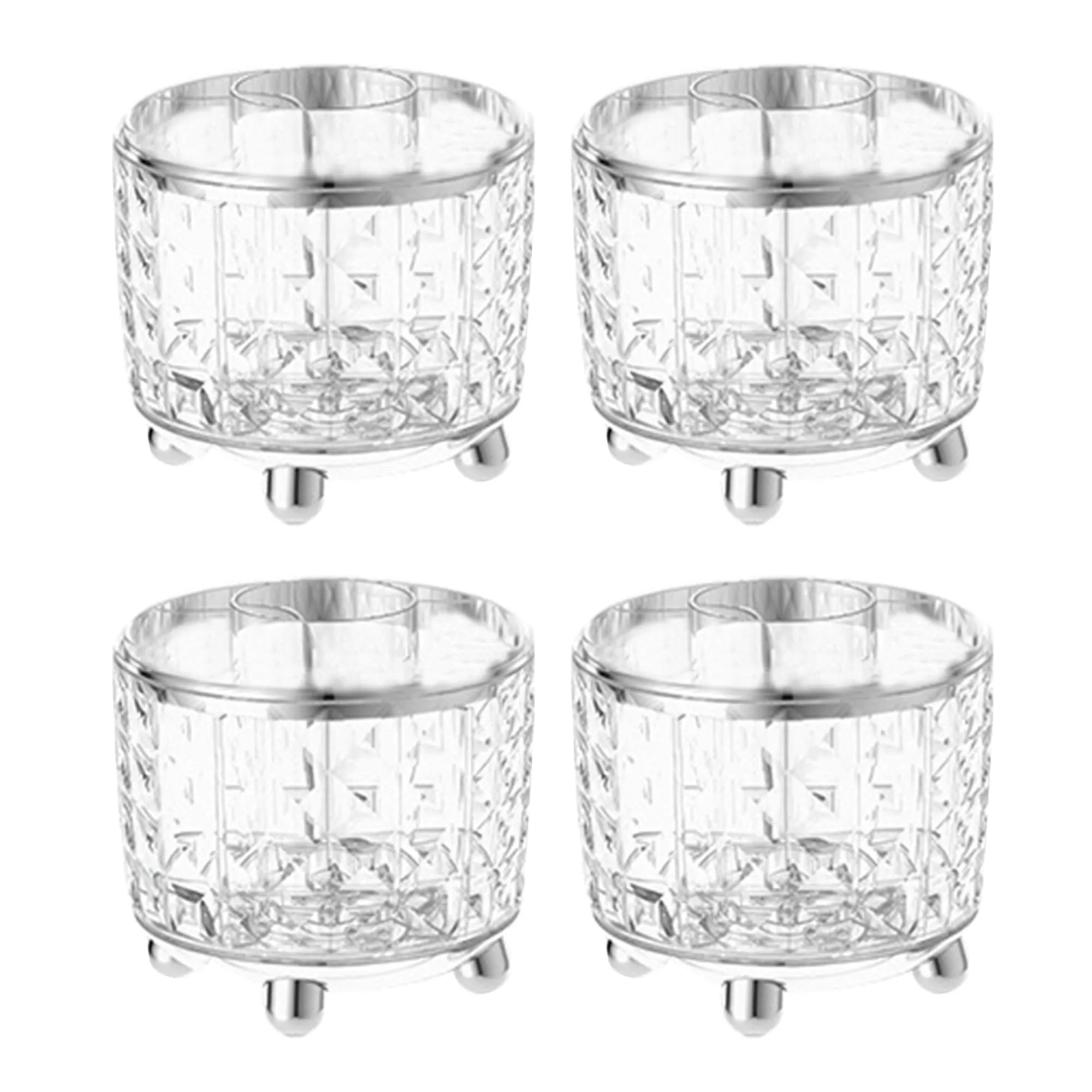 Kuber Industries Pack of 4 Multipurpose Storage Holder | Decorative Crystal Finish Stylish Look | Makeup Brush Holder | Desk Storage Container | YM.6698TS | Transparency Silver