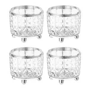 Kuber Industries Pack of 4 Multipurpose Storage Holder | Decorative Crystal Finish Stylish Look | Makeup Brush Holder | Desk Storage Container | YM.6698TS | Transparency Silver