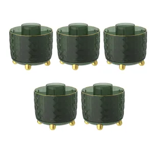 Kuber Industries Pack of 5 Multipurpose Storage Holder | Decorative Crystal Finish Stylish Look | Makeup Brush Holder | Desk Storage Container | YM.6698D | Dark Green Gold
