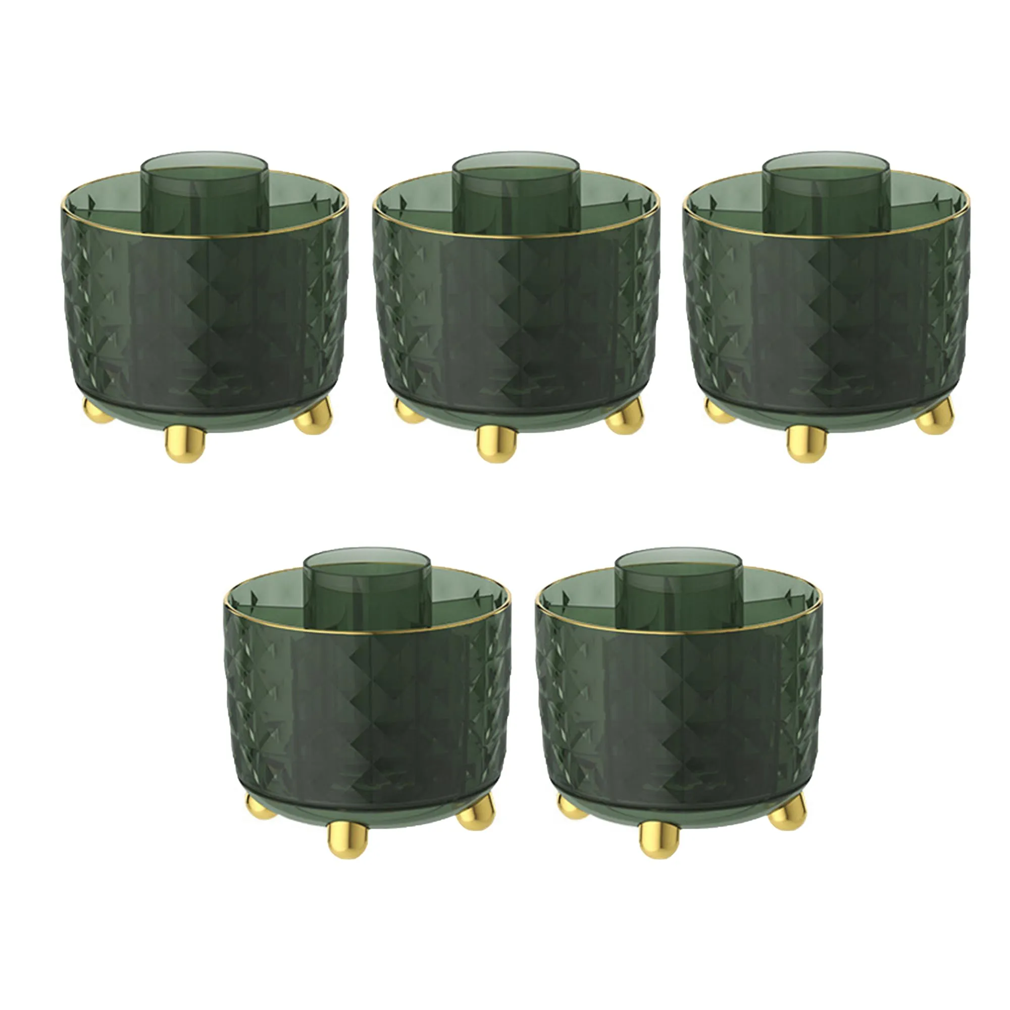 Kuber Industries Pack of 5 Multipurpose Storage Holder | Decorative Crystal Finish Stylish Look | Makeup Brush Holder | Desk Storage Container | YM.6698D | Dark Green Gold