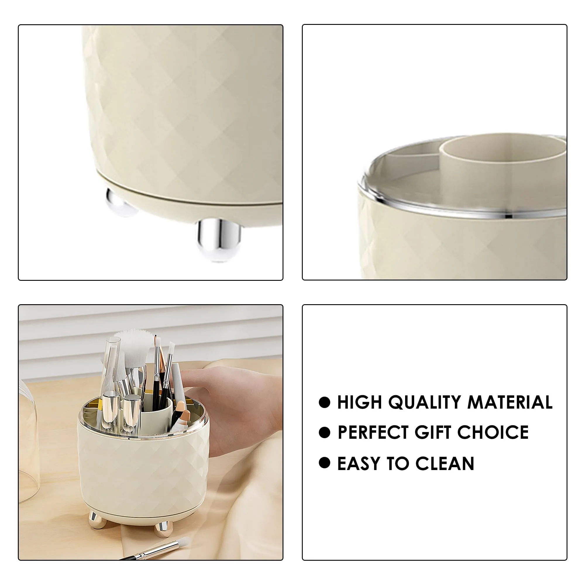 Kuber Industries Pack of 6 Multipurpose Storage Holder | Decorative Crystal Finish Stylish Look | Makeup Brush Holder | Desk Storage Container | YM.6698CS | Cream Silver