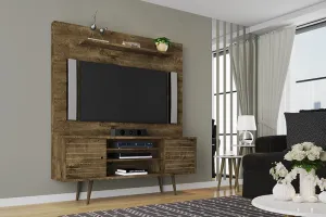 Liberty 63" Freestanding Entertainment Center with Overhead shelf in Rustic Brown