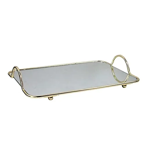 LICHTS Mirror Tray Gold Display Vintage Jewelry Perfume for Bedroom Makeup Large