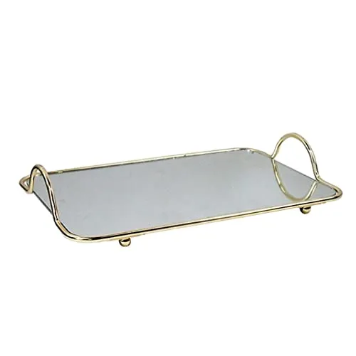 LICHTS Mirror Tray Gold Display Vintage Jewelry Perfume for Bedroom Makeup Large