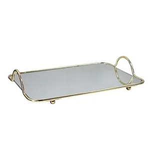 LICHTS Mirror Tray Gold Display Vintage Jewelry Perfume for Bedroom Makeup Large