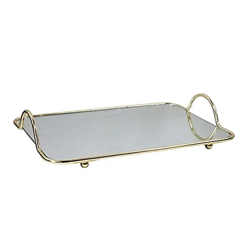 LICHTS Mirror Tray Gold Display Vintage Jewelry Perfume for Bedroom Makeup Large
