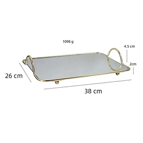 LICHTS Mirror Tray Gold Display Vintage Jewelry Perfume for Bedroom Makeup Large