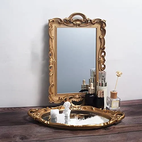 LICHTS Nordic Retro Mirror Plate Decorative Tray for Wedding Home Ornaments Dessert Golden Rectangle