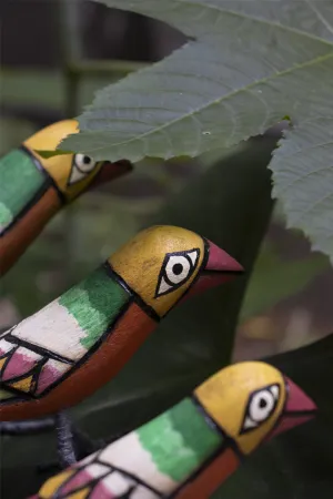 Macaw Handmade Wooden Birds Set Of 3 Multi