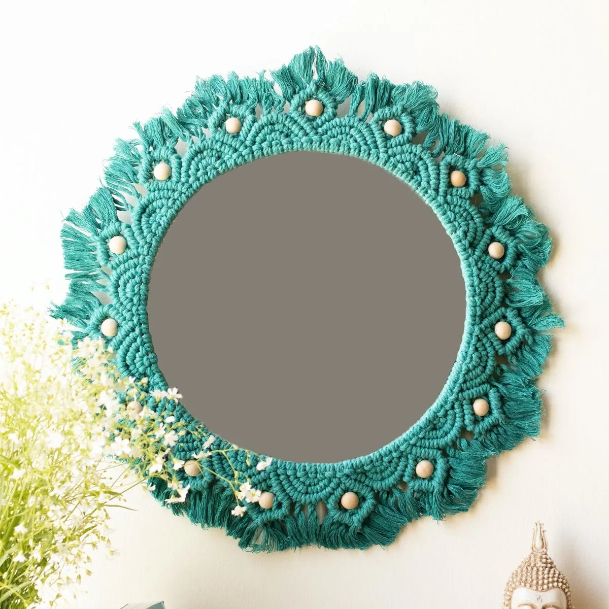 Macrame Mirror - Turquoise Color