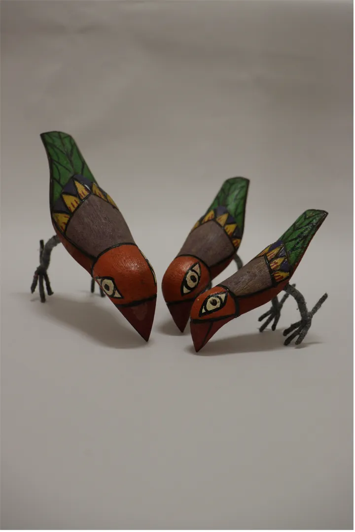 Maina Handmade Wooden Birds Set Of 3 Multi