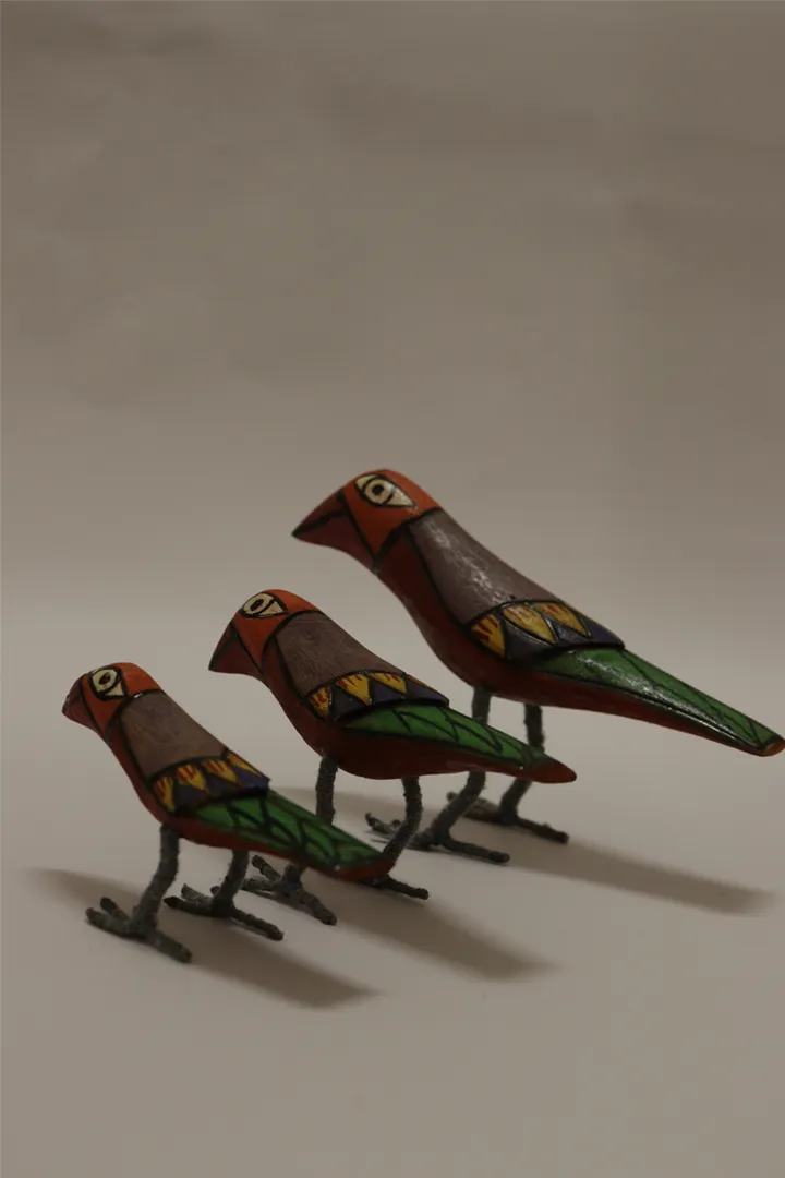 Maina Handmade Wooden Birds Set Of 3 Multi