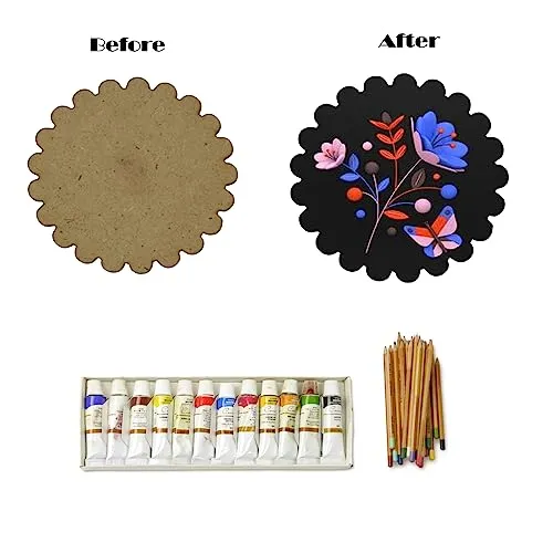 Maitri™ Set of 40(2.5 Inch) Flower Shape Plain MDF Shaped Magnets with Magnets Already Fixed to It | It is Suitable for All Type of Craft and Painting Activities