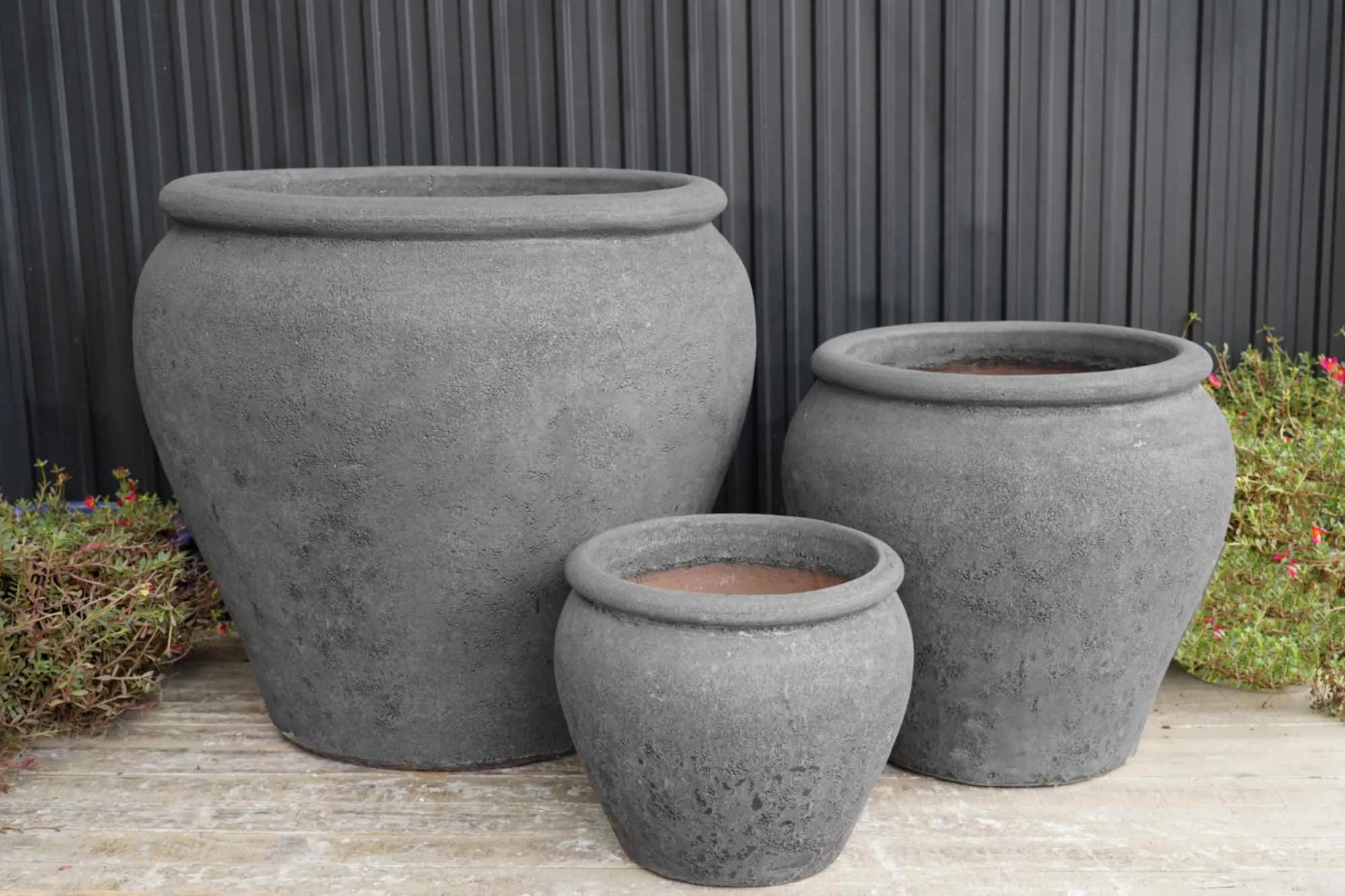Matte Black Garden Pots - Stylish Black Container Planters with Modern Finish (set of 3)