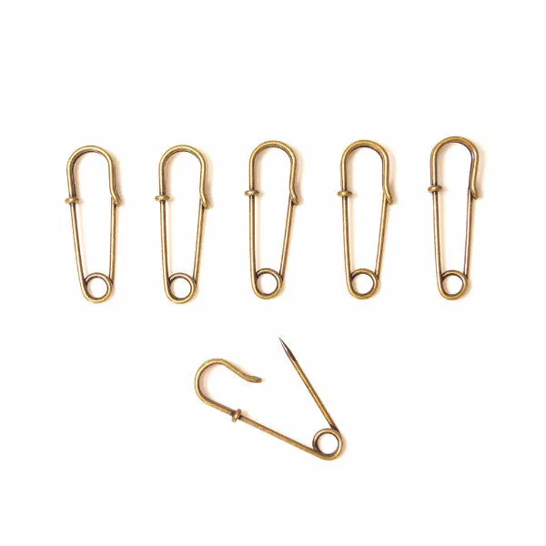 Metal Laundry Pin Style Pins in Antique Brass Finish (Set of 6)