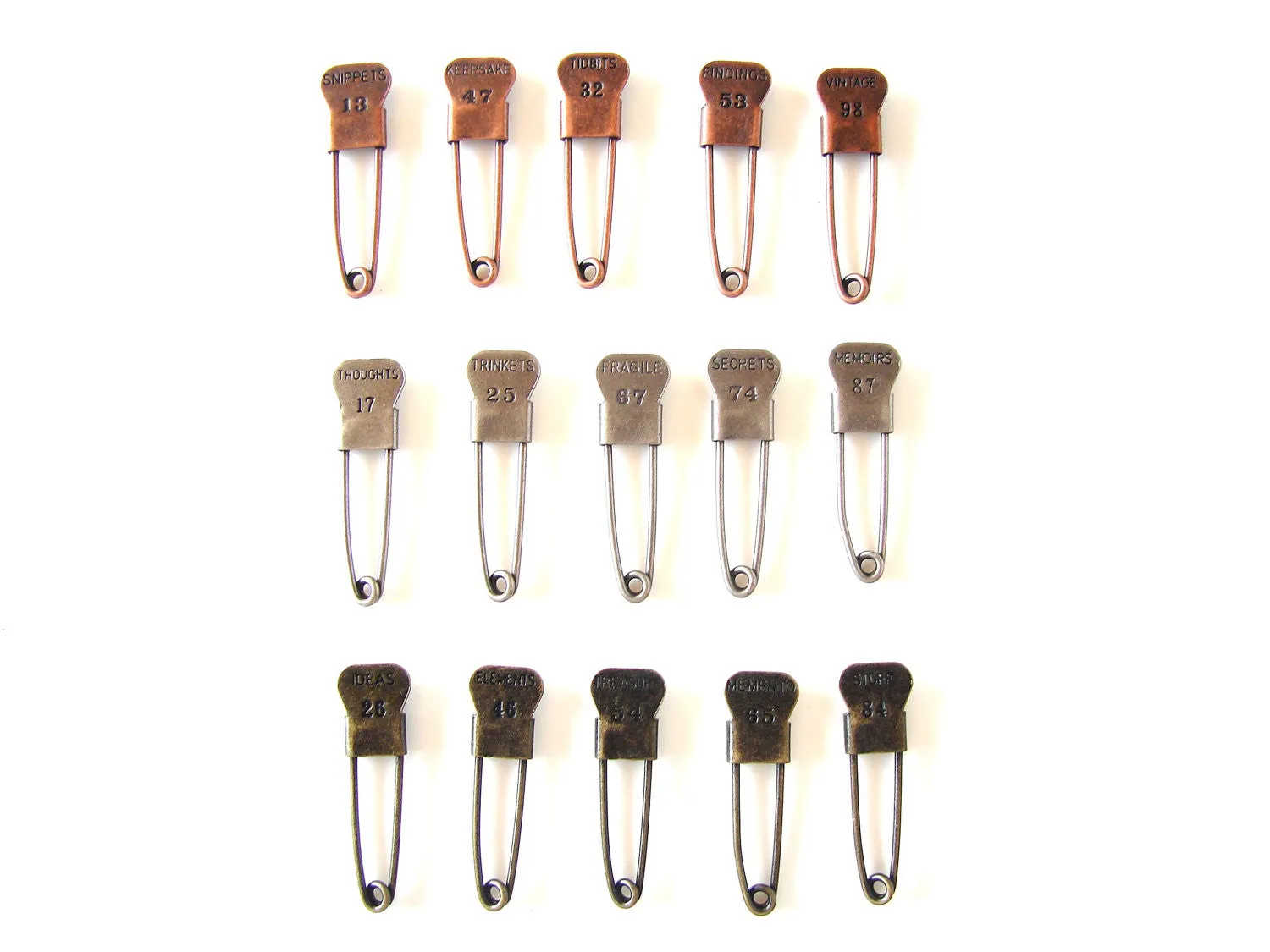 Metal Laundry Pin Style Trinket Pins in Antique Copper Finish (Set of 5)