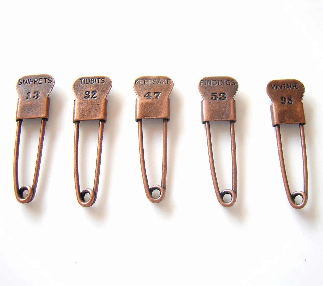 Metal Laundry Pin Style Trinket Pins in Antique Copper Finish (Set of 5)