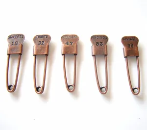 Metal Laundry Pin Style Trinket Pins in Antique Copper Finish (Set of 5)