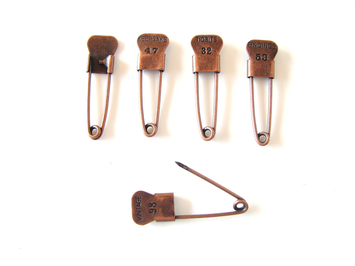 Metal Laundry Pin Style Trinket Pins in Antique Copper Finish (Set of 5)
