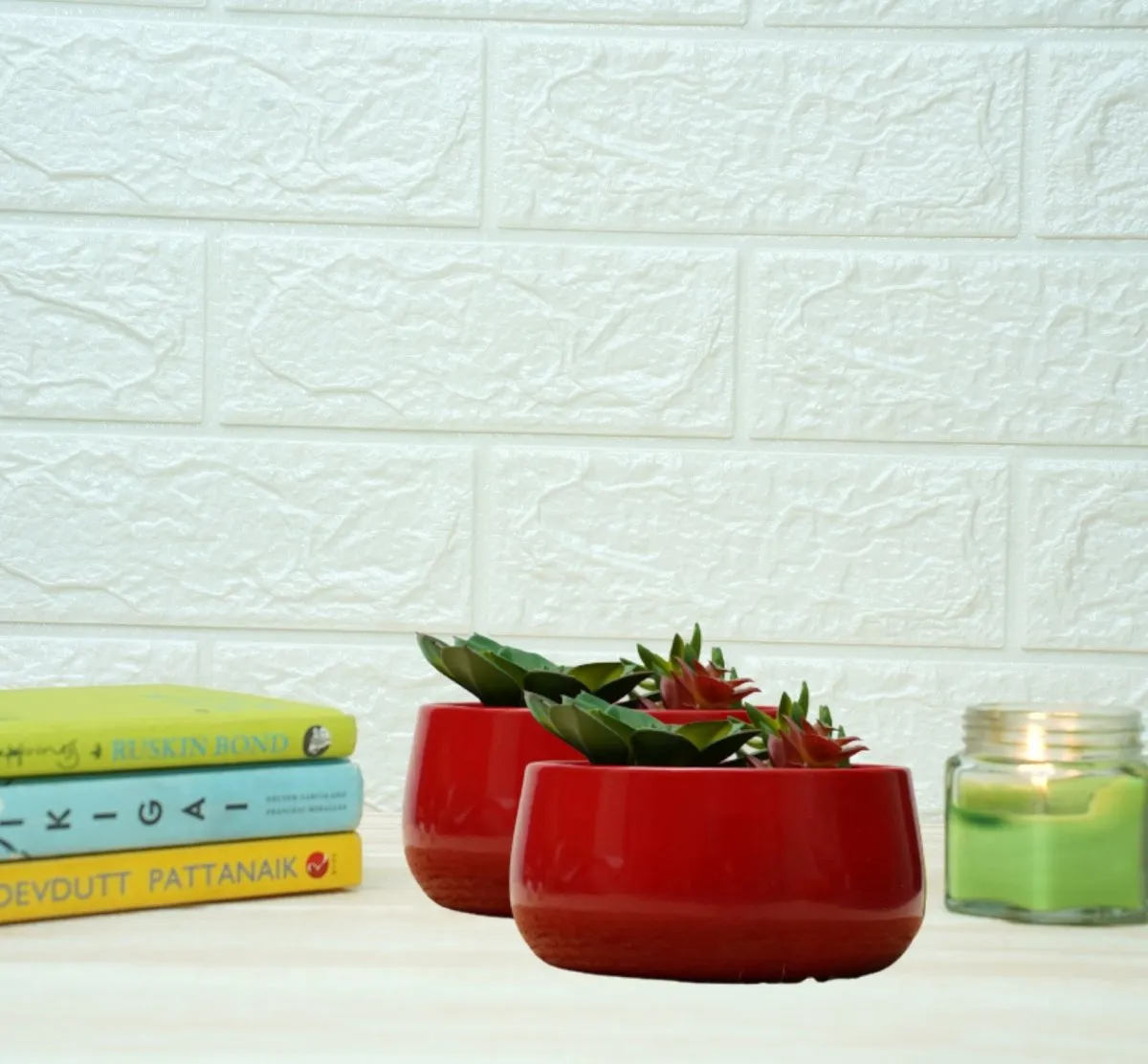 Metal Planters For Living Room (Red, Pack of 2)
