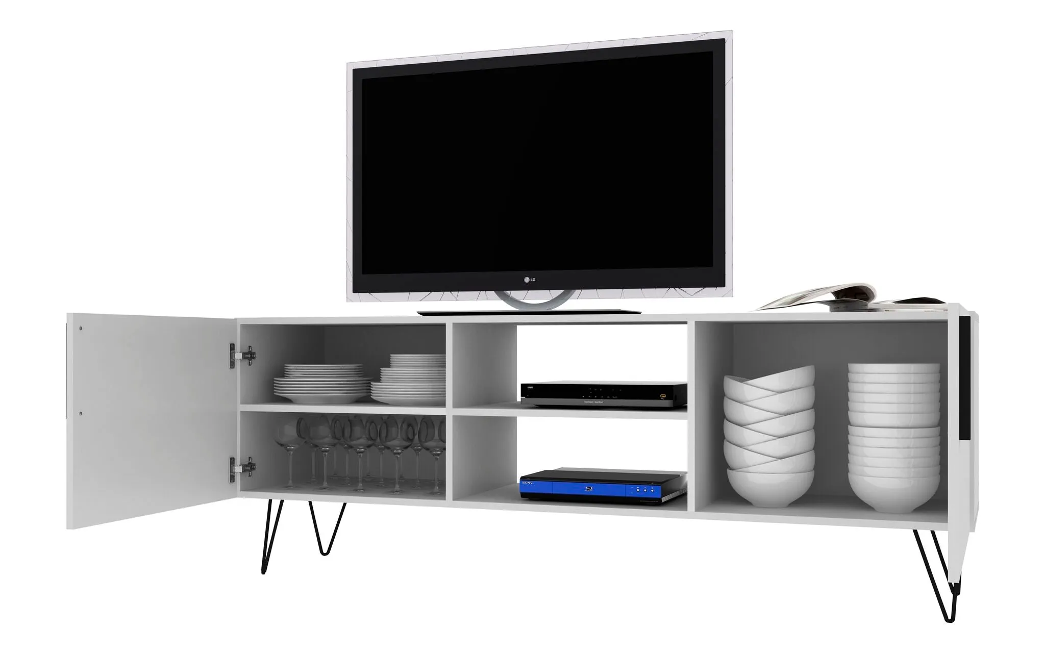 Mid-Century - Modern Nolita 63" TV Stand with 6 Shelves in White