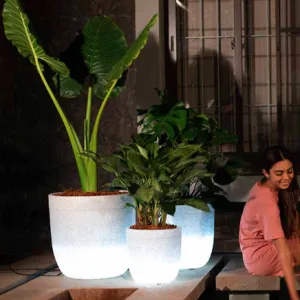 Milano Short Planter With/Without Illumination For Indoor Or Outdoor By Harshdeep - 1 Pc