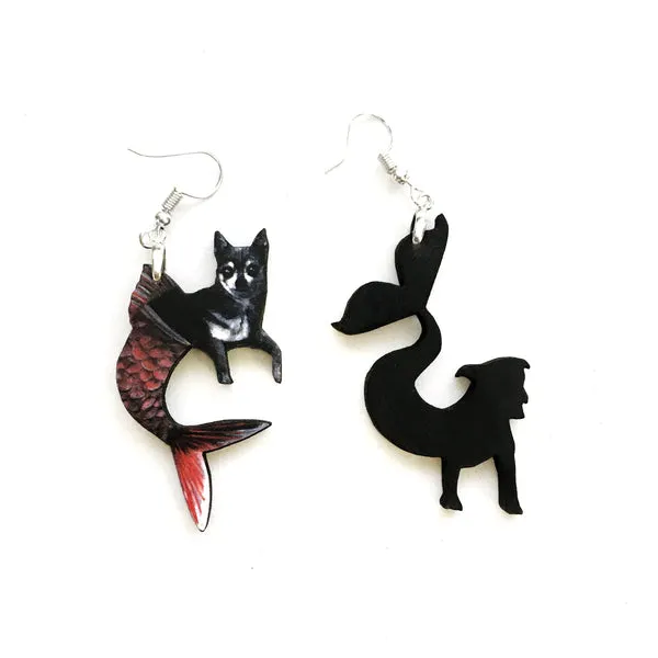 Mismatched Mermaid Pit Bull   Chihuahua Earrings - Eco-friendly, Zero Waste, plastic free, handmade