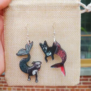 Mismatched Mermaid Pit Bull   Chihuahua Earrings - Eco-friendly, Zero Waste, plastic free, handmade