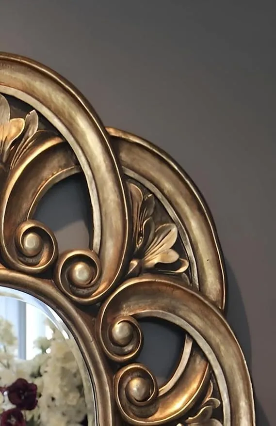 MUSKAN ARTS Solid Wooden Wall Framed Mirror, Handcrafted Decorative Mirror for Living Room, Bedroom, Bathroom & Home, Golden Colour, (60L x 45W Centimeters)