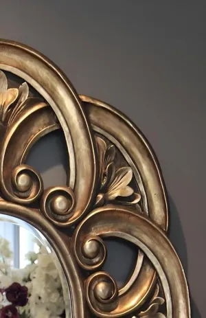 MUSKAN ARTS Solid Wooden Wall Framed Mirror, Handcrafted Decorative Mirror for Living Room, Bedroom, Bathroom & Home, Golden Colour, (60L x 45W Centimeters)