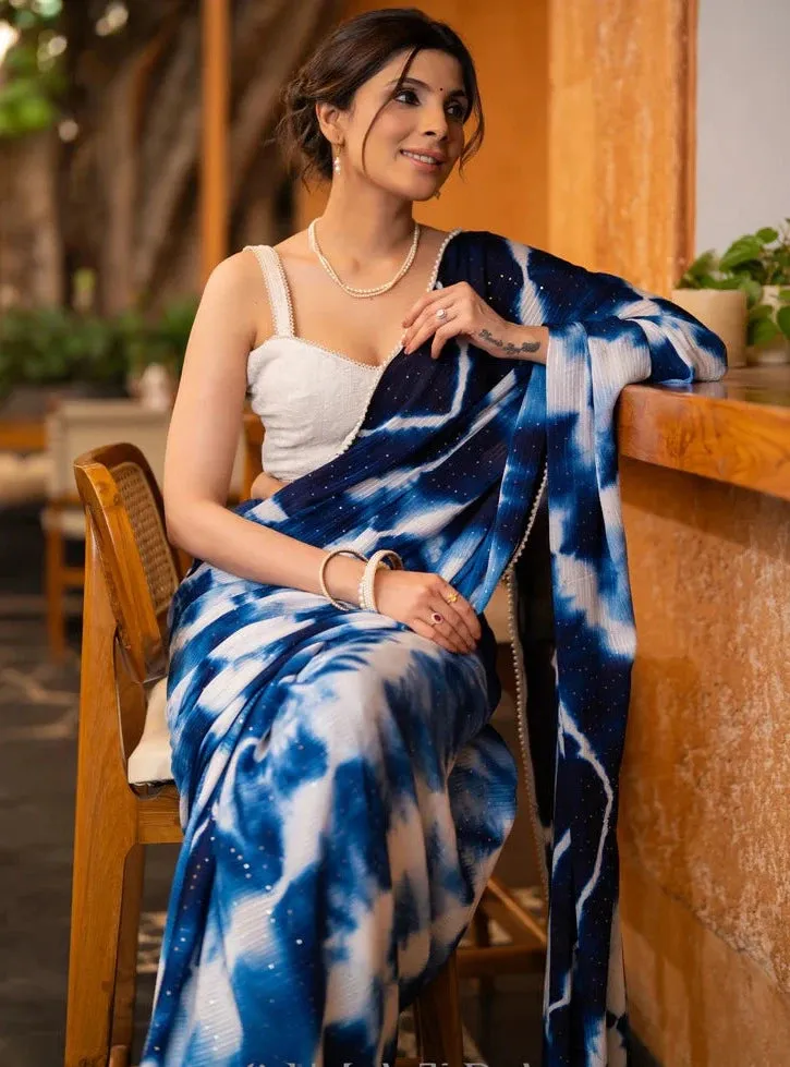 NAVY BLUE SHIBORI GEORGETTE SAREE