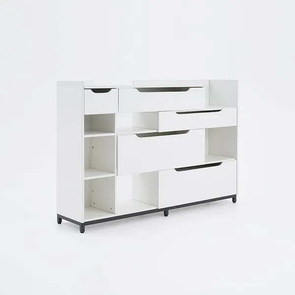 Nordic White Shoe Storage Cabinet with 7 Shelves 5 Drawers Entryway Shoe Storage