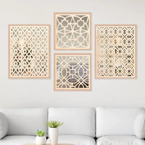 NoWorries Wall Hangings Engneering Wood Carving Acrylic Mirror Frame - Aesthetic Wall Pine Wood Carving Mirror paintings for home - Premium Wall mirror frames. (PINE-2, 13x17/13x13 Inches)