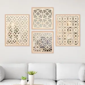 NoWorries Wall Hangings Engneering Wood Carving Acrylic Mirror Frame - Aesthetic Wall Pine Wood Carving Mirror paintings for home - Premium Wall mirror frames. (PINE-2, 13x17/13x13 Inches)