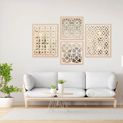 NoWorries Wall Hangings Engneering Wood Carving Acrylic Mirror Frame - Aesthetic Wall Pine Wood Carving Mirror paintings for home - Premium Wall mirror frames. (PINE-2, 13x17/13x13 Inches)
