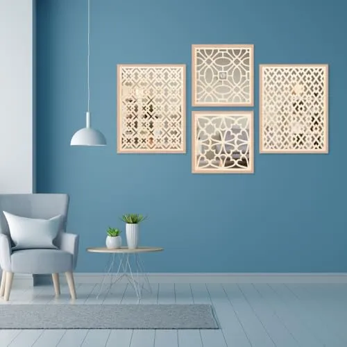 NoWorries Wall Hangings Engneering Wood Carving Acrylic Mirror Frame - Aesthetic Wall Pine Wood Carving Mirror paintings for home - Premium Wall mirror frames. (PINE-2, 13x17/13x13 Inches)