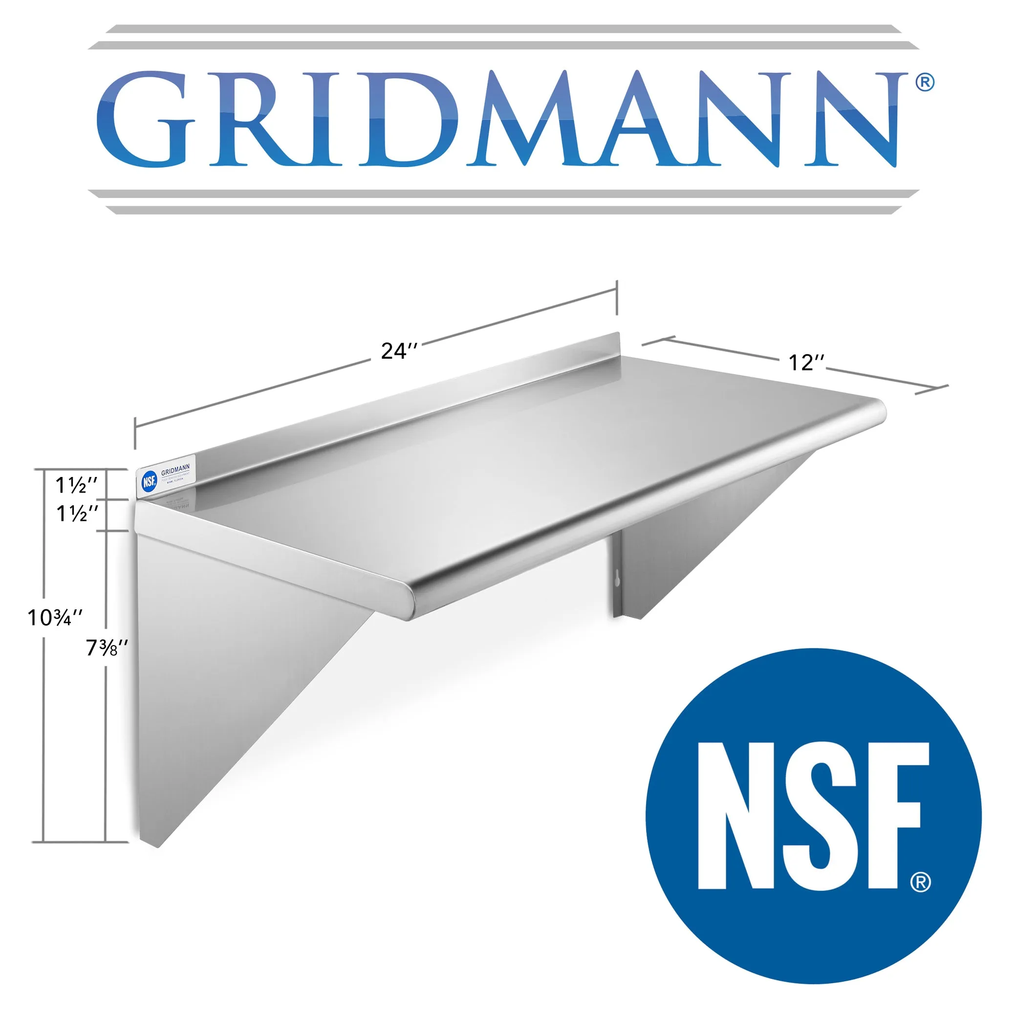 NSF Stainless Steel Wall-Mount Shelf 16 Gauge