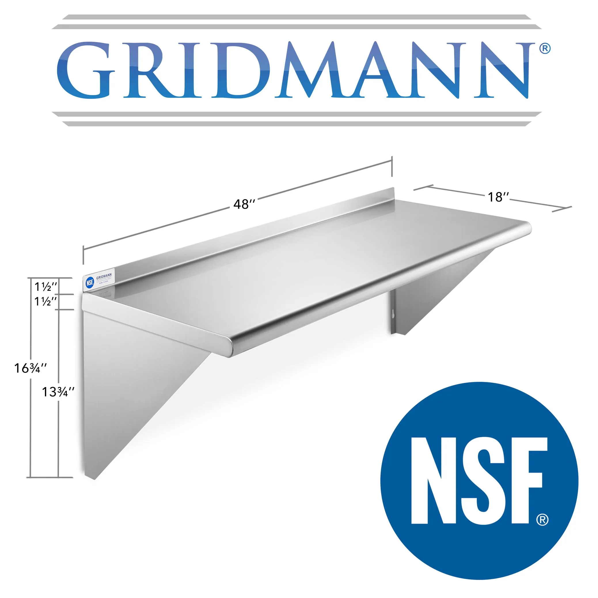 NSF Stainless Steel Wall-Mount Shelf 16 Gauge